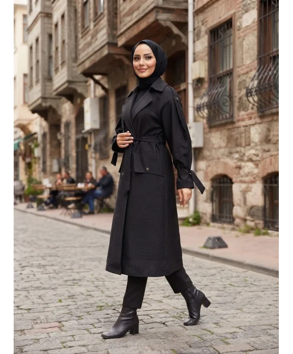 Kuşaklı Cep Detaylı Trençkot