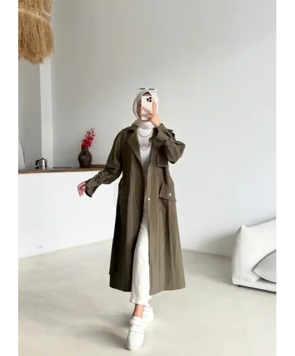 Kuşaklı Cep Detaylı Trençkot