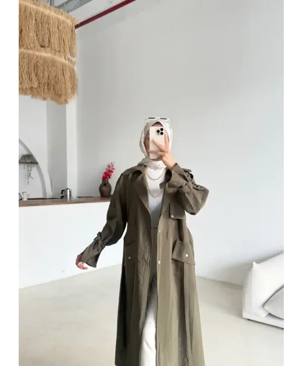 Kuşaklı Cep Detaylı Trençkot