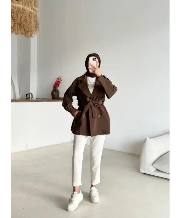 Kruvaze Yaka Trençkot-Kısa