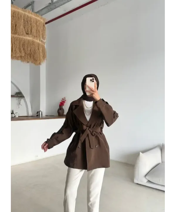 Kruvaze Yaka Trençkot-Kısa