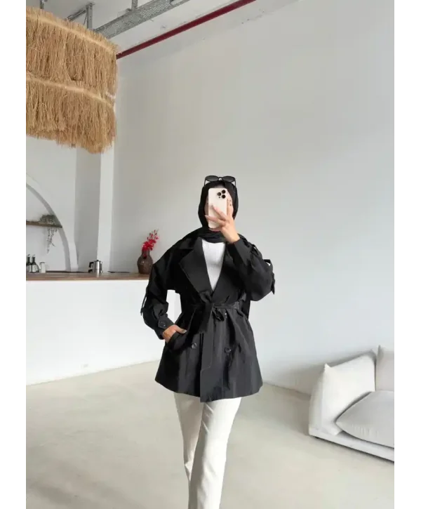 Kruvaze Yaka Trençkot-Kısa