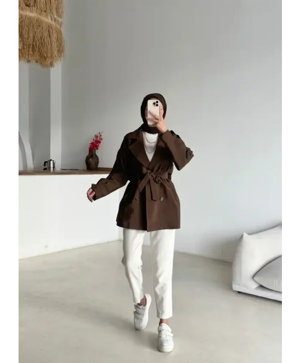 Kruvaze Yaka Trençkot-Kısa