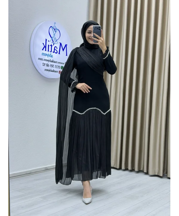 Sofia Kumaş Şifon Detaylı Abiye Elbise
