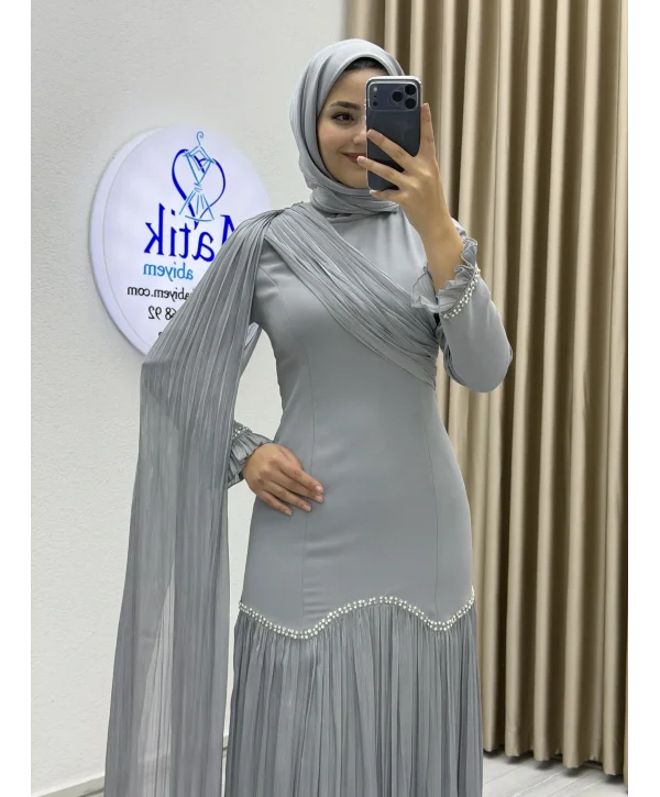 Sofia Kumaş Şifon Detaylı Abiye Elbise