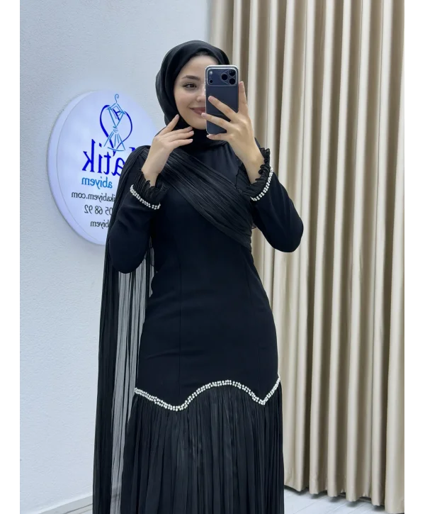 Sofia Kumaş Şifon Detaylı Abiye Elbise