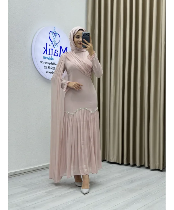 Sofia Kumaş Şifon Detaylı Abiye Elbise