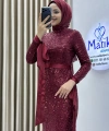 Analı Kızlı Boncuk Payet Midi Elbise