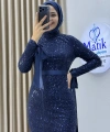 Analı Kızlı Boncuk Payet Midi Elbise