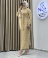 Analı Kızlı Boncuk Payet Midi Elbise