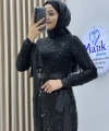Analı Kızlı Boncuk Payet Midi Elbise