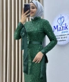 Analı Kızlı Boncuk Payet Midi Elbise