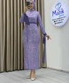 Analı Kızlı Boncuk Payet Midi Elbise
