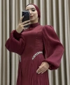 Bel Taş İşlemeli, Şifon Pile Detaylı, Balon Kollu, Dik Yaka, Uzun Boy, A Kesim Zarif Abiye Elbise