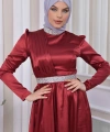 Saten Tasarım Beli Ve Boynu Taşlı Tesettür Abiye