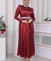 Saten Tasarım Beli Ve Boynu Taşlı Tesettür Abiye