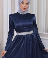 Saten Tasarım Beli Ve Boynu Taşlı Tesettür Abiye