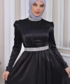 Saten Tasarım Beli Ve Boynu Taşlı Tesettür Abiye