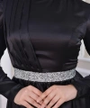 Saten Tasarım Beli Ve Boynu Taşlı Tesettür Abiye