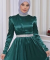 Saten Tasarım Beli Ve Boynu Taşlı Tesettür Abiye