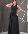 Şifon Tasarım Kolsuz V Dekolteli Uzun Elbise Abiye