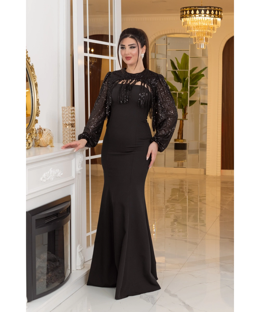 Altı İthal Atlas Pelerin ZaraPayet Tasarım Uzun Elbise Abiye