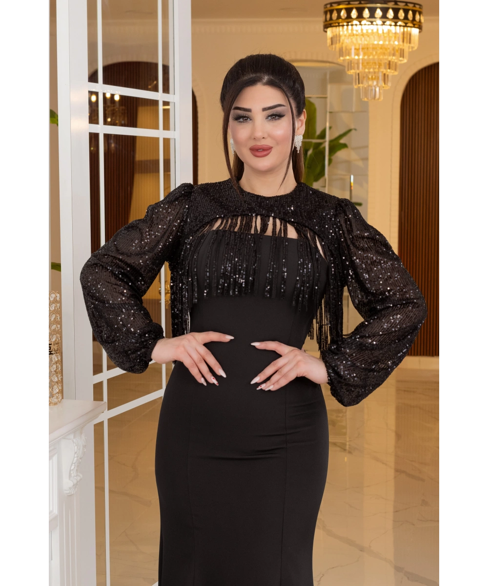 Altı İthal Atlas Pelerin ZaraPayet Tasarım Uzun Elbise Abiye