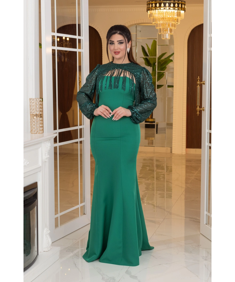 Altı İthal Atlas Pelerin ZaraPayet Tasarım Uzun Elbise Abiye