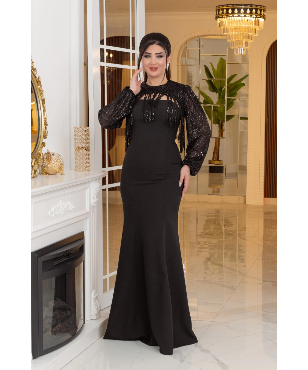 Altı İthal Atlas Pelerin ZaraPayet Tasarım Uzun Elbise Abiye