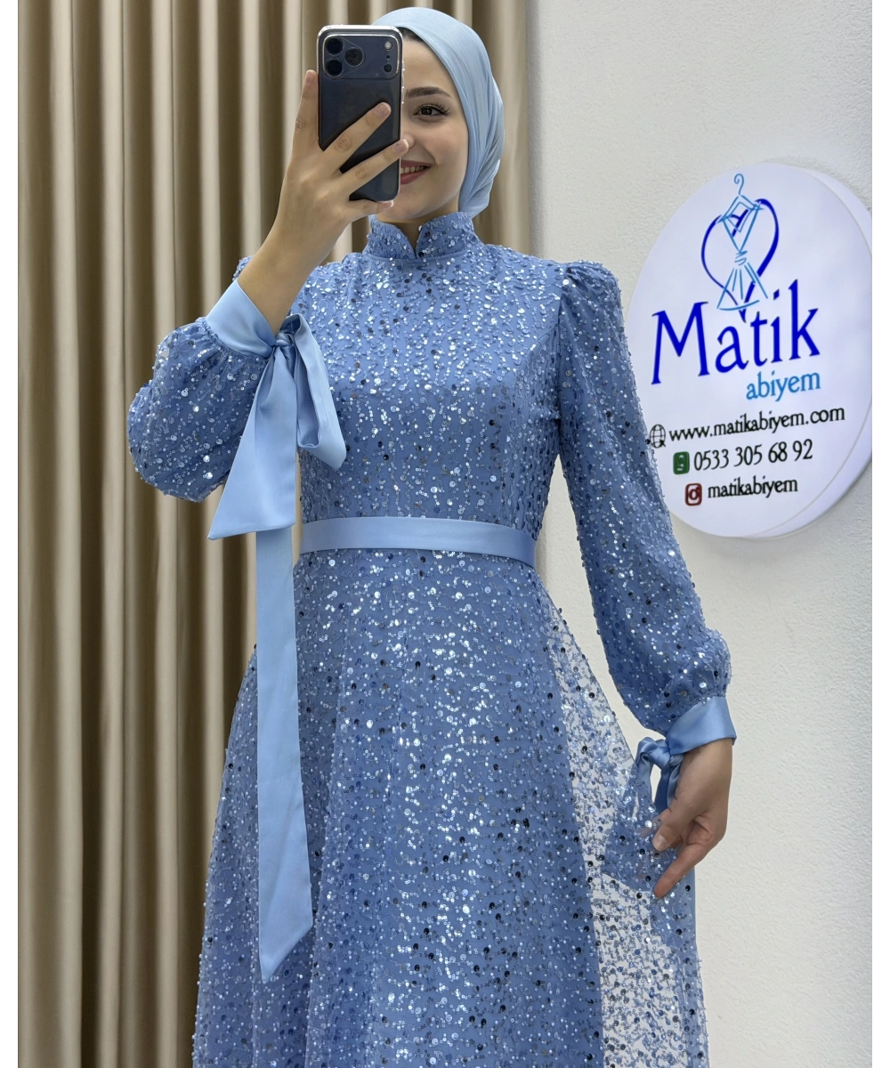 Analı Kızlı Boncuk Payet Elbise