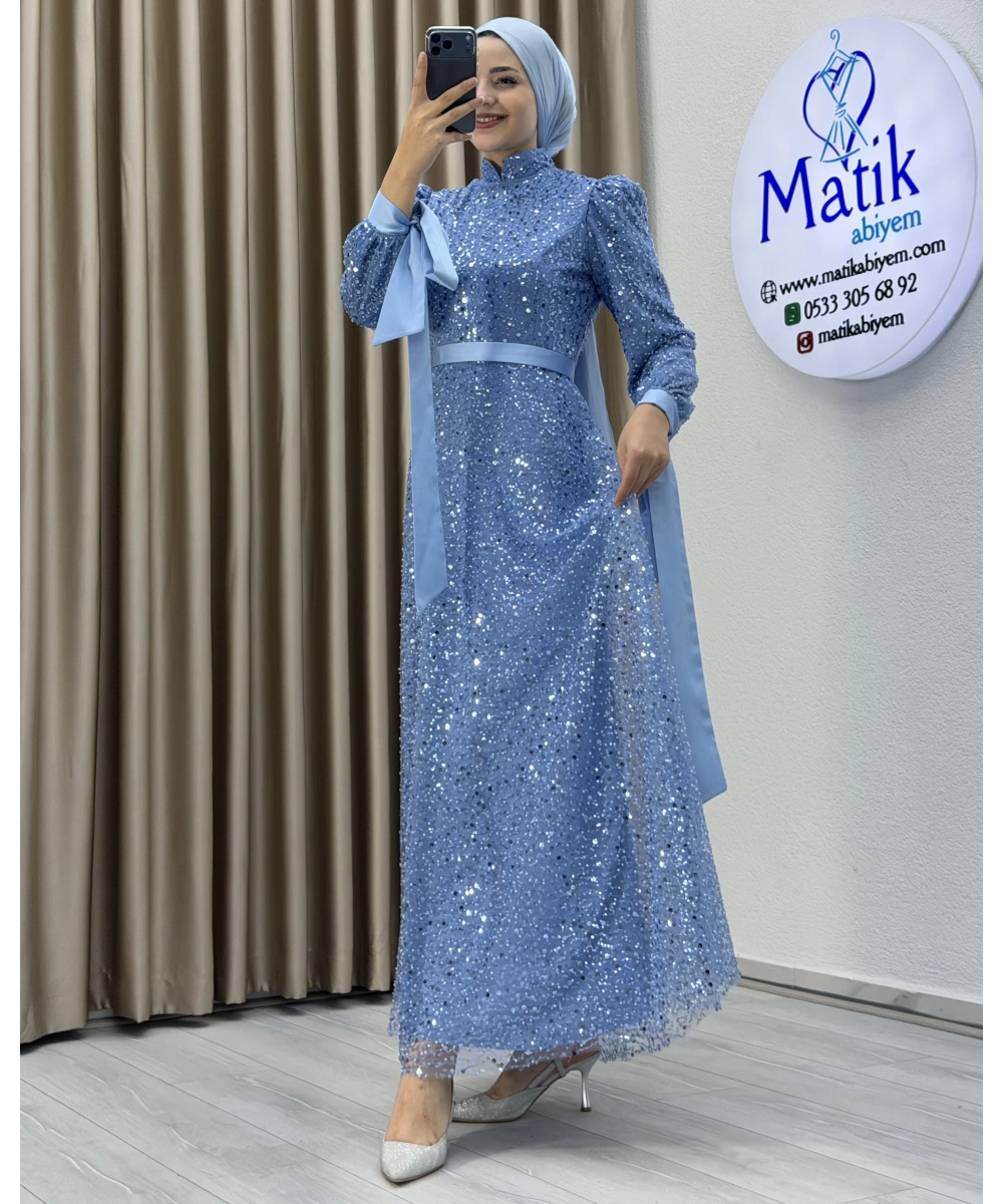 Analı Kızlı Boncuk Payet Elbise