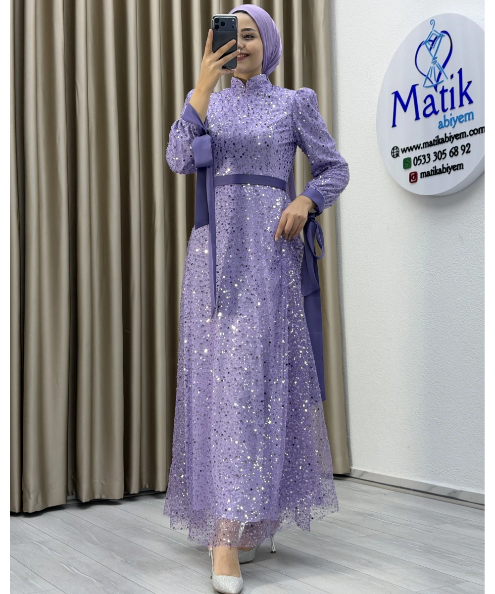 Analı Kızlı Boncuk Payet Elbise