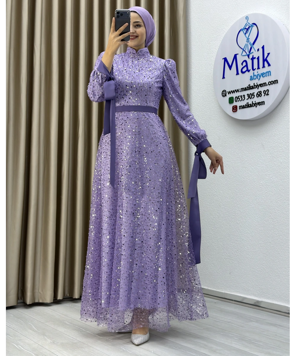 Analı Kızlı Boncuk Payet Elbise