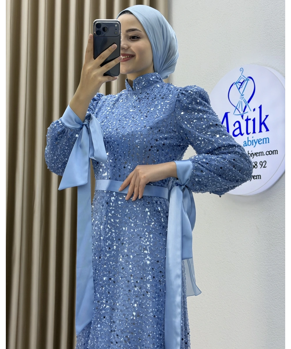 Analı Kızlı Boncuk Payet Elbise