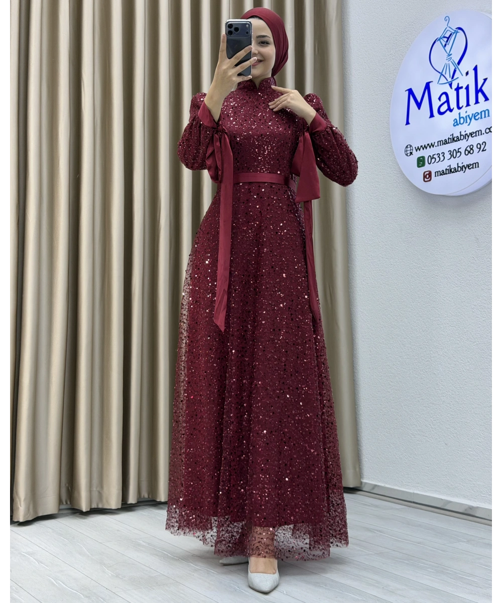 Analı Kızlı Boncuk Payet Elbise