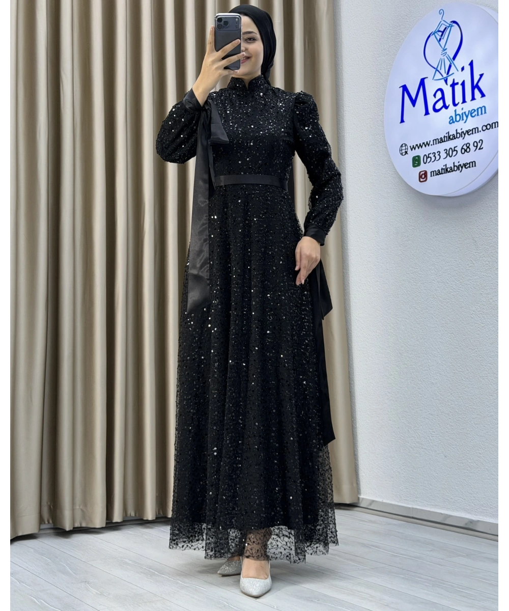 Analı Kızlı Boncuk Payet Elbise