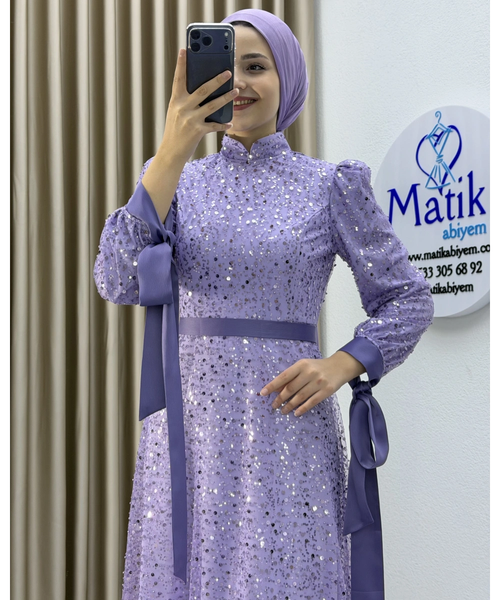 Analı Kızlı Boncuk Payet Elbise