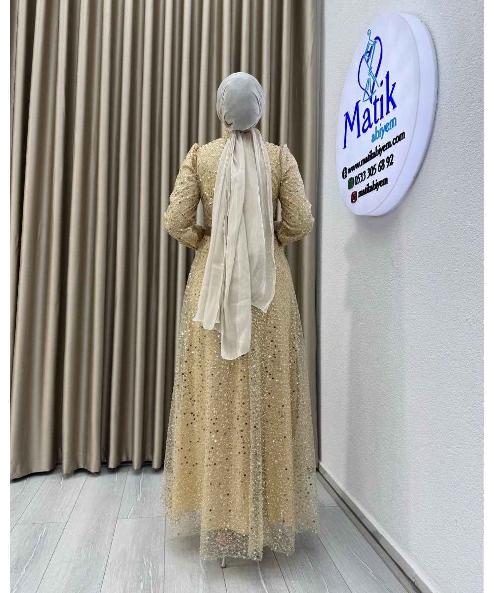 Analı Kızlı Boncuk Payet Elbise