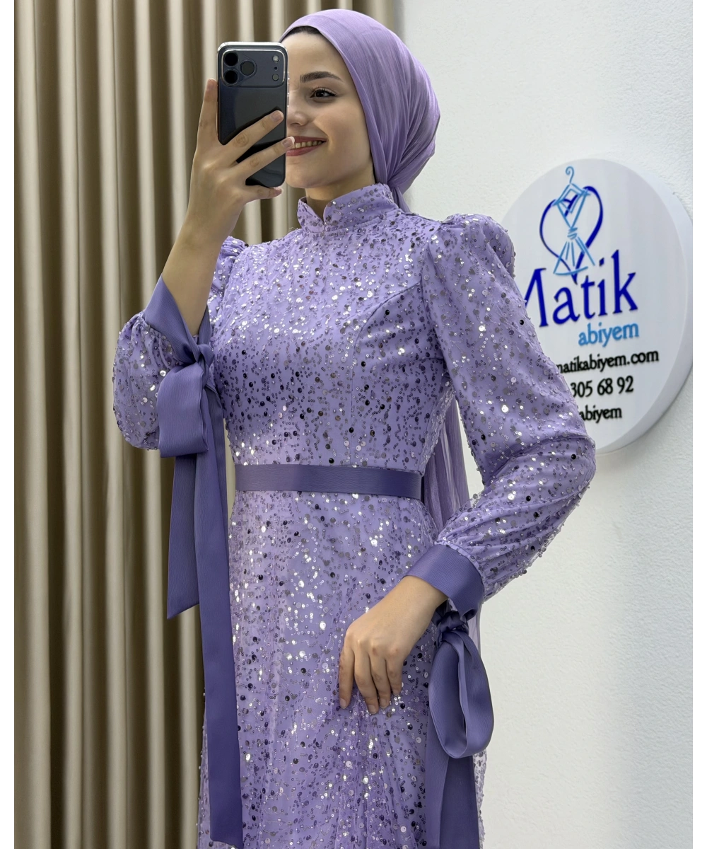 Analı Kızlı Boncuk Payet Elbise