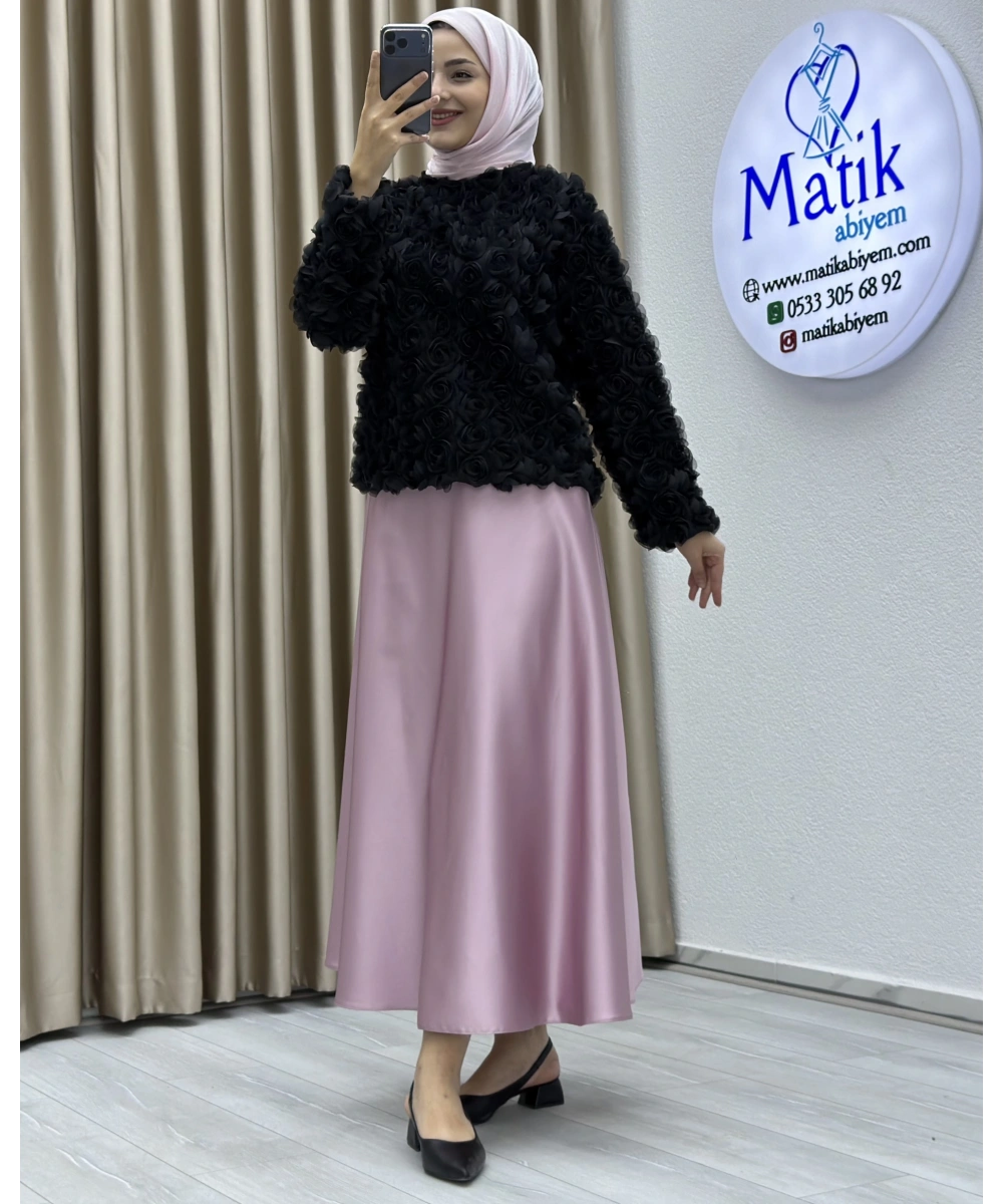 Asetat Saten Etek & Gül Kumaş Üst Takım