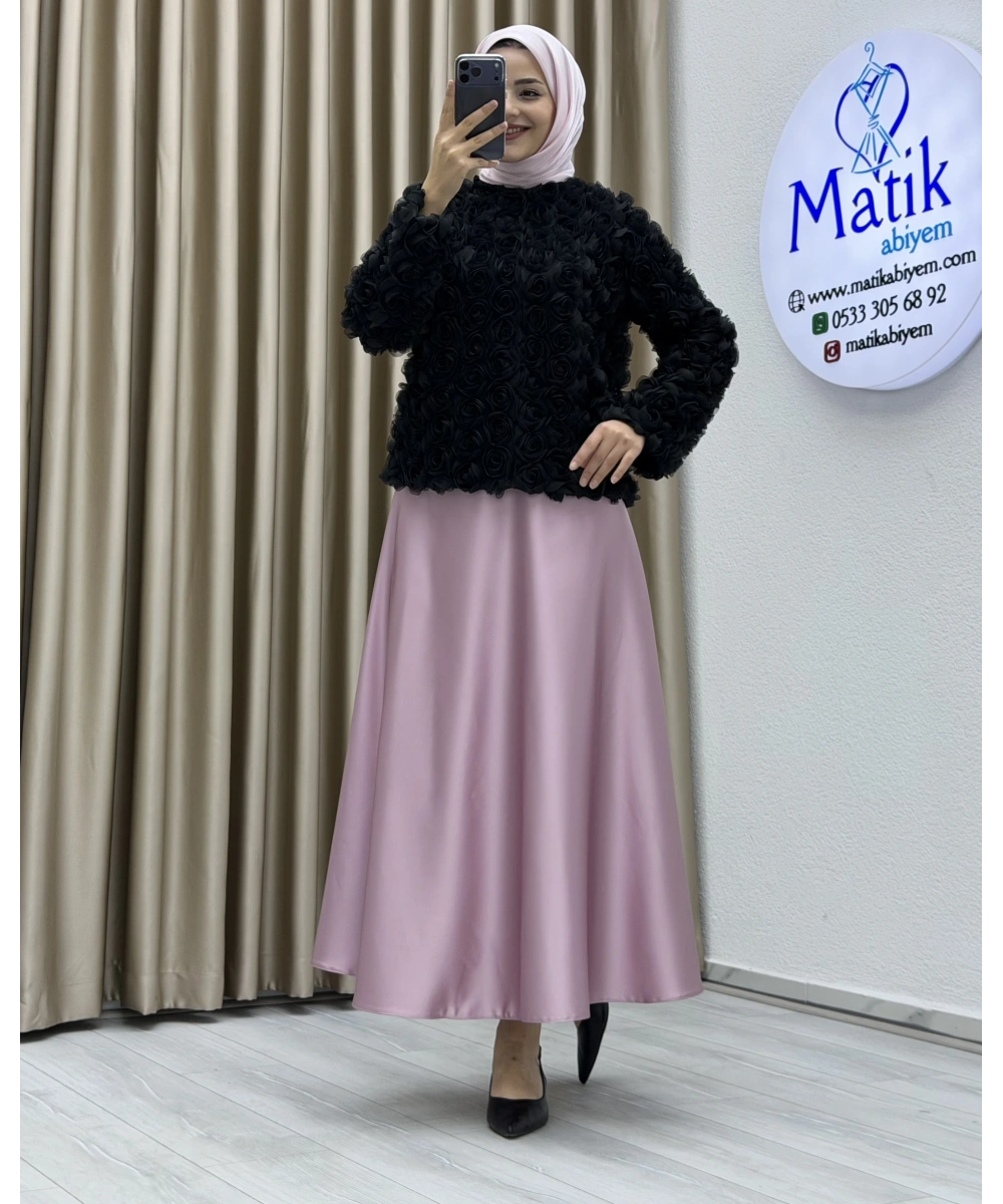 Asetat Saten Etek & Gül Kumaş Üst Takım