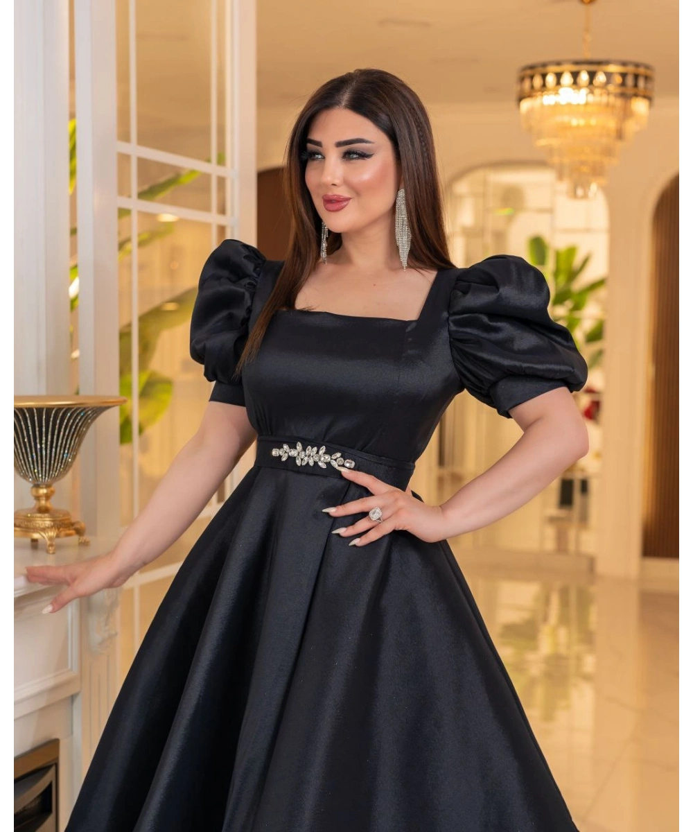 Bella Tafta Balon Kol Midi Elbise