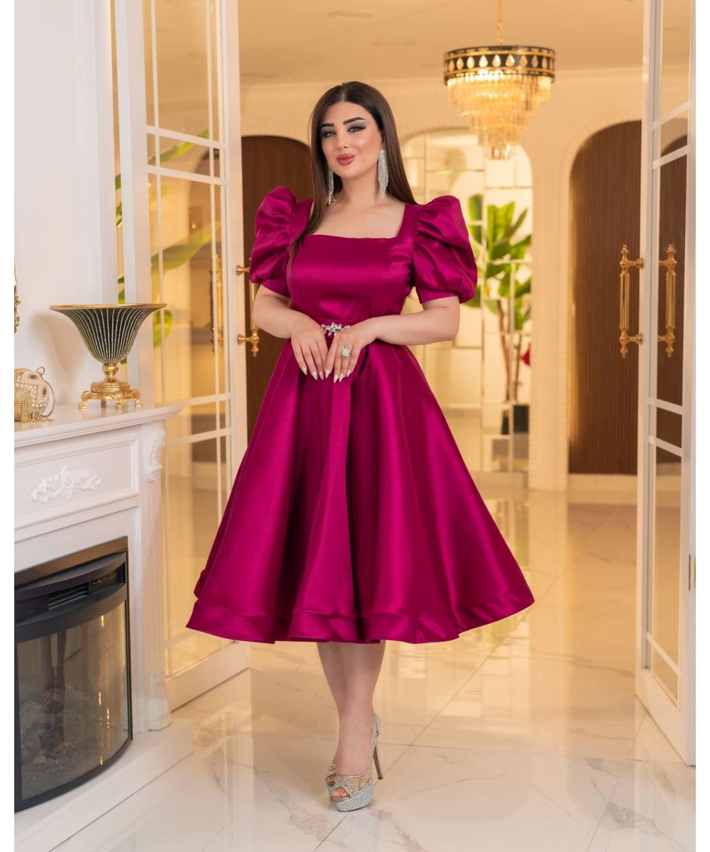 Bella Tafta Balon Kol Midi Elbise