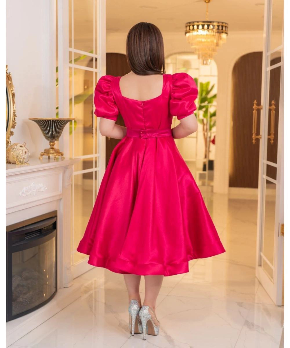 Bella Tafta Balon Kol Midi Elbise