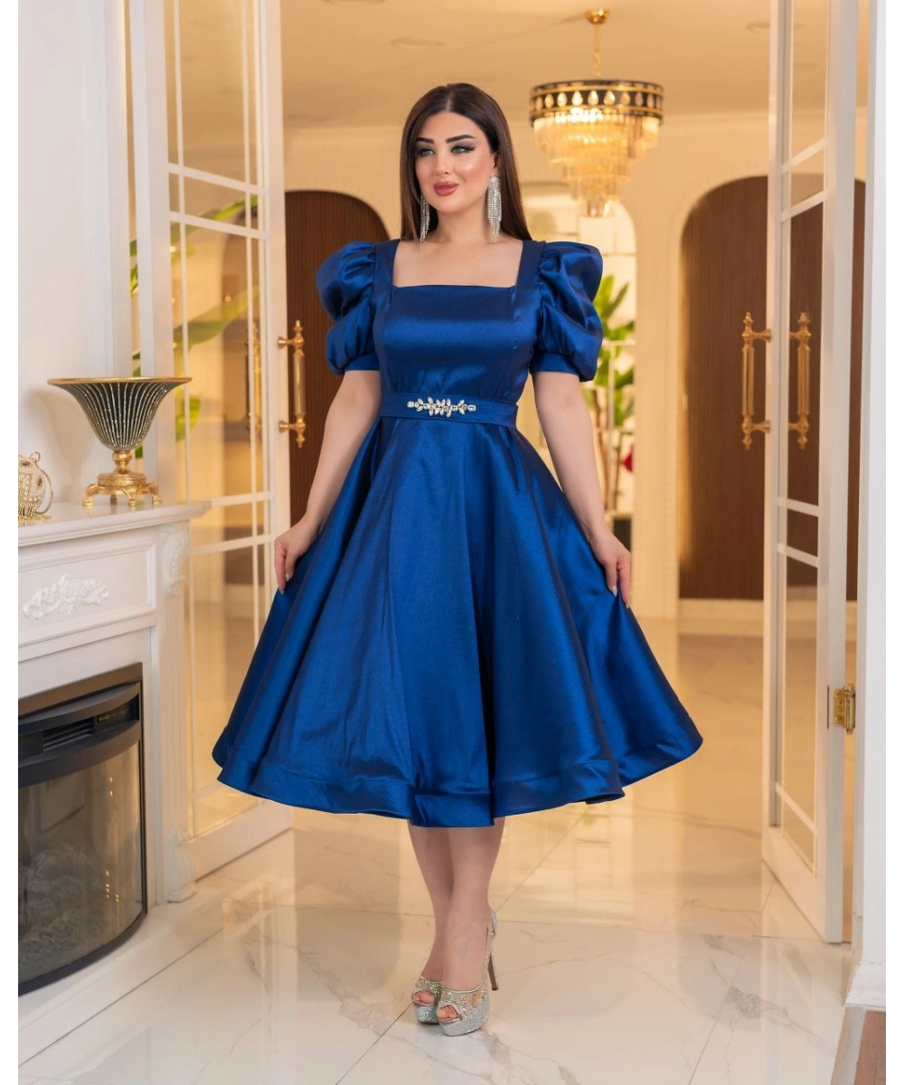 Bella Tafta Balon Kol Midi Elbise