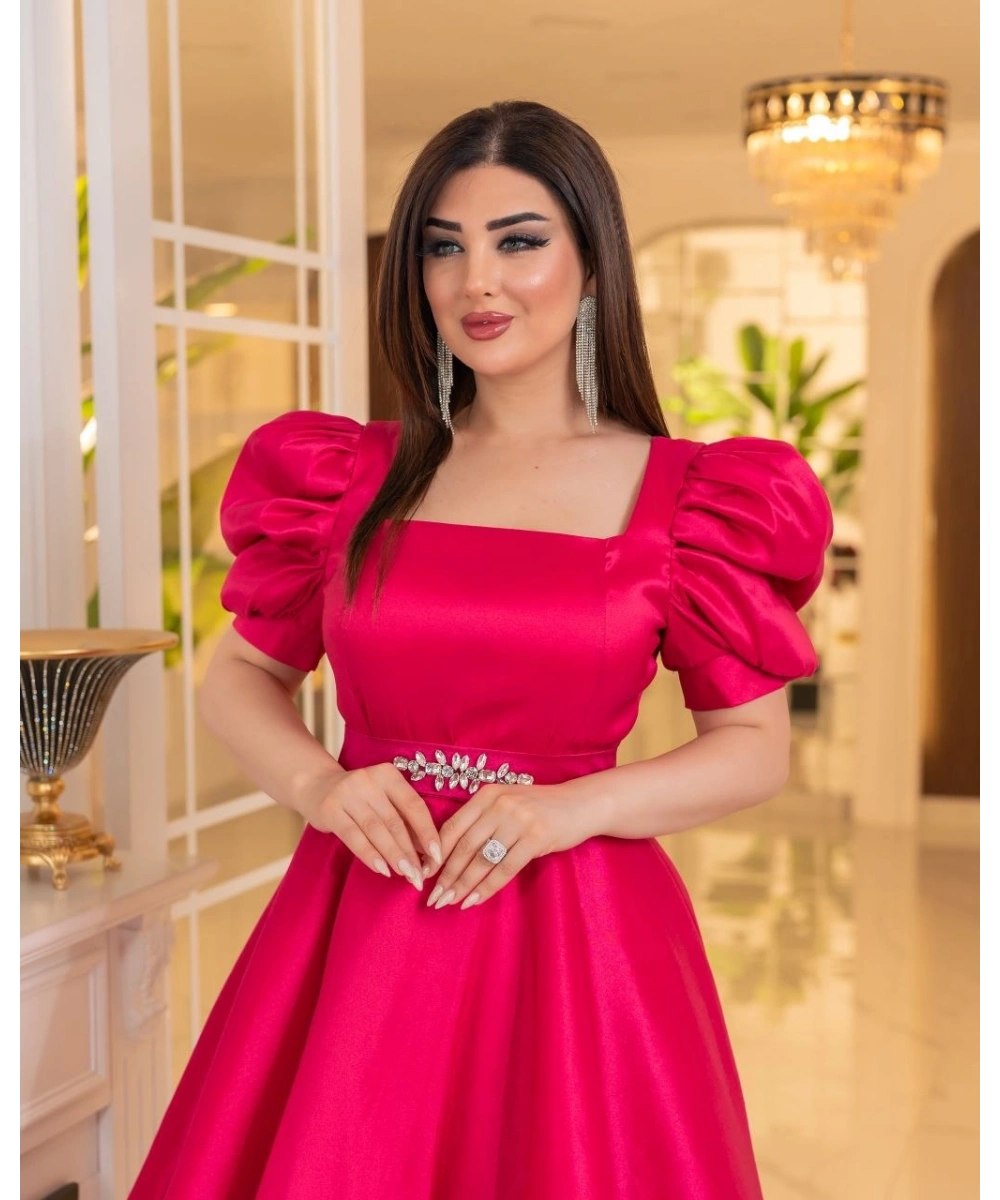 Bella Tafta Balon Kol Midi Elbise