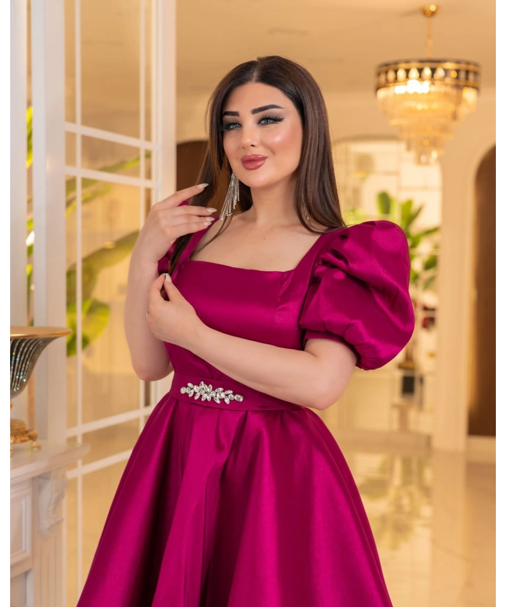 Bella Tafta Balon Kol Midi Elbise