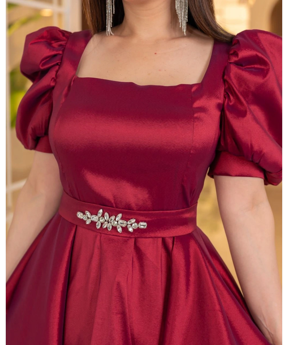 Bella Tafta Balon Kol Midi Elbise