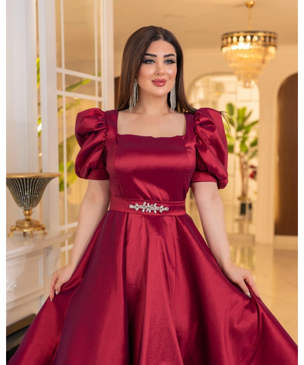 Bella Tafta Balon Kol Midi Elbise