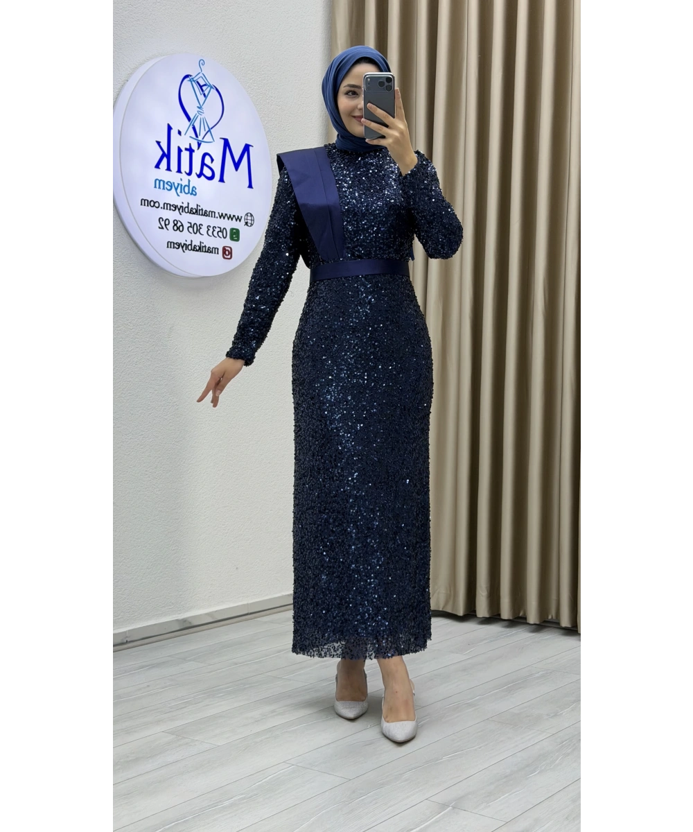 Boru Payet Omuz Detaylı Tesettür Abiye